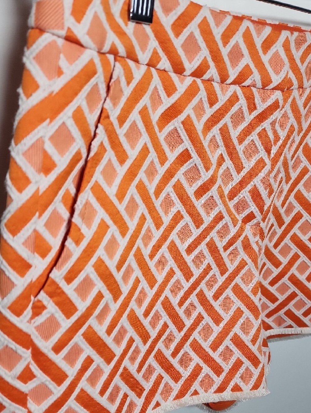 TRINA TURK | Orange and White Geometric Print Women's Shorts - Picture 4 of 8